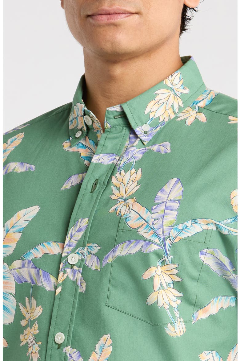 Banana Blossoms Cotton Button-Down Shirt, Alternate, color, ISLAND GREEN