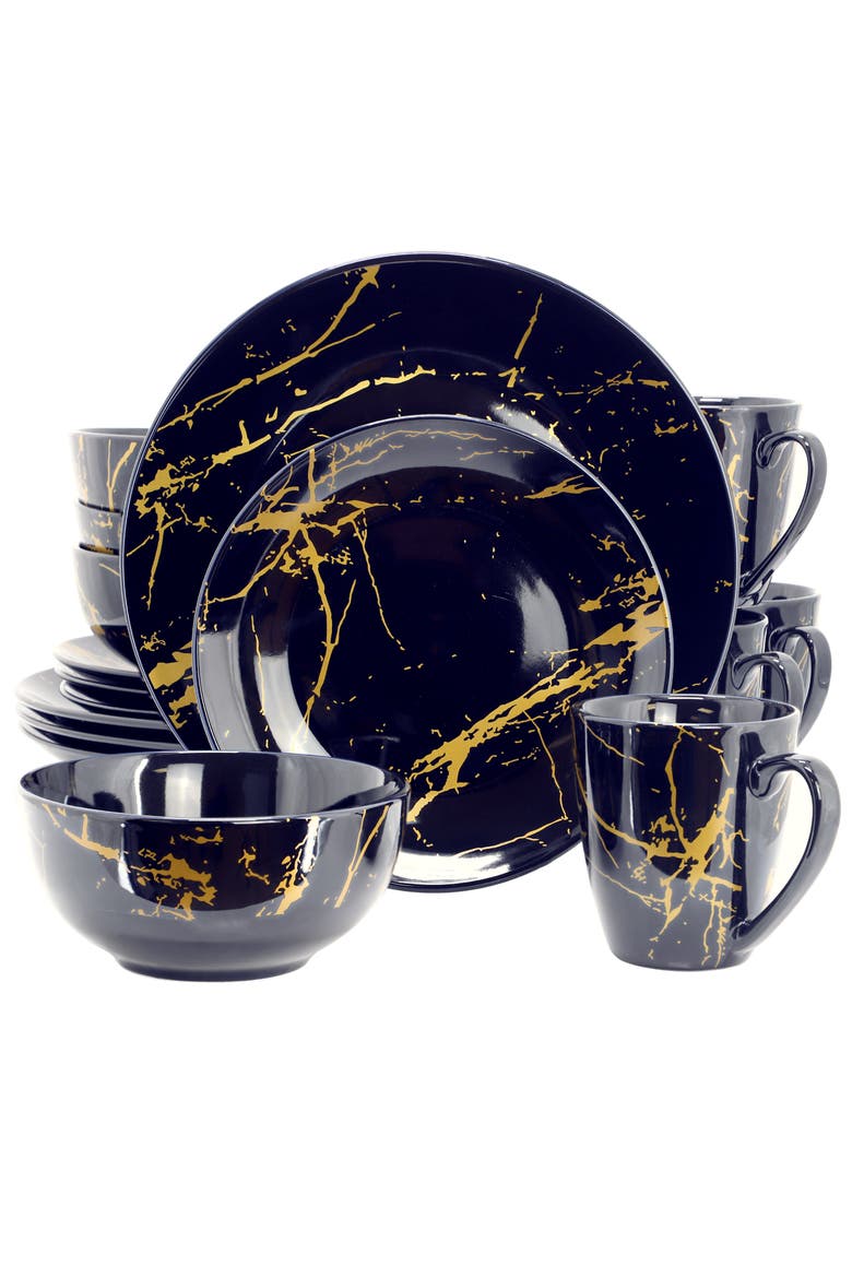 Fine Marble 16 Piece Porcelain Dinnerware Set, Main, color, Blue
