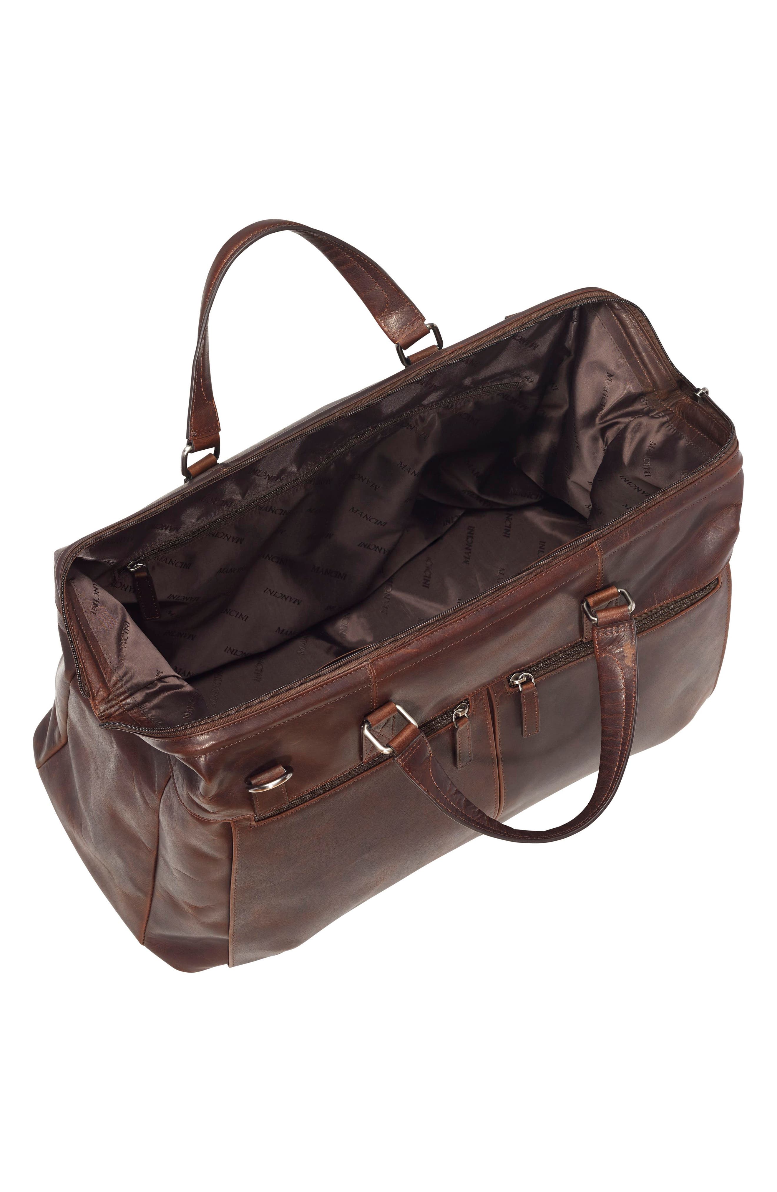 Mancini Carry-On Leather Duffle Bag, Alternate, color, Brown