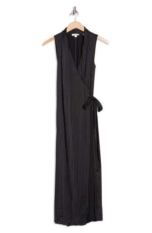 Vince Sleeveless Pleated Satin Wrap Dress In Black