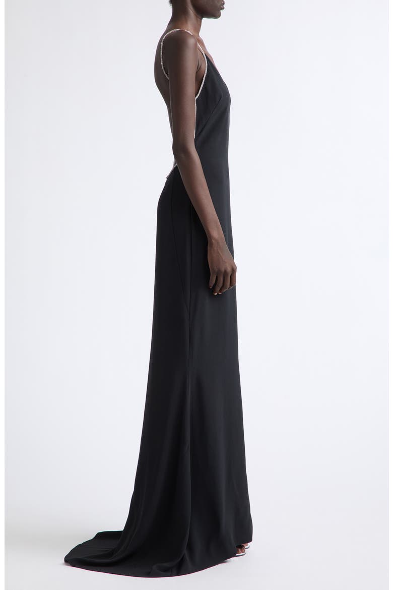 Crystal Chain Strap Open Back Satin Gown, Alternate, color, BLACK/ CRYSTAL
