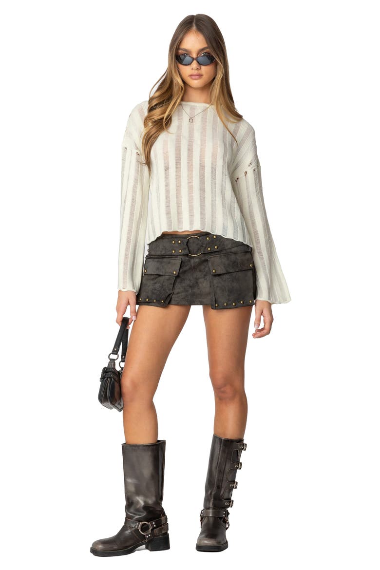 Shredded Ladder Stitch Sweater, Alternate, color, CREAM