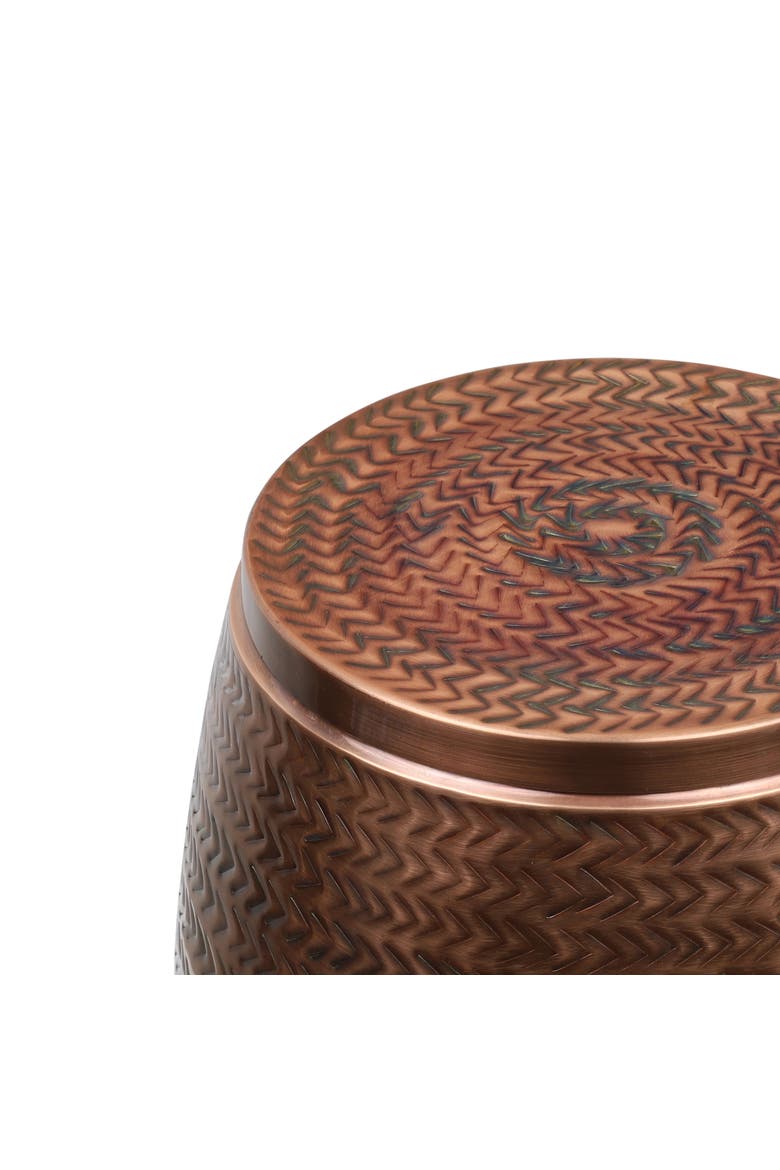 Jasper 15" Modern Rustic Arrow-Hammered Metal Drum Storage Side Table with Lid, Alternate, color, Antique Copper