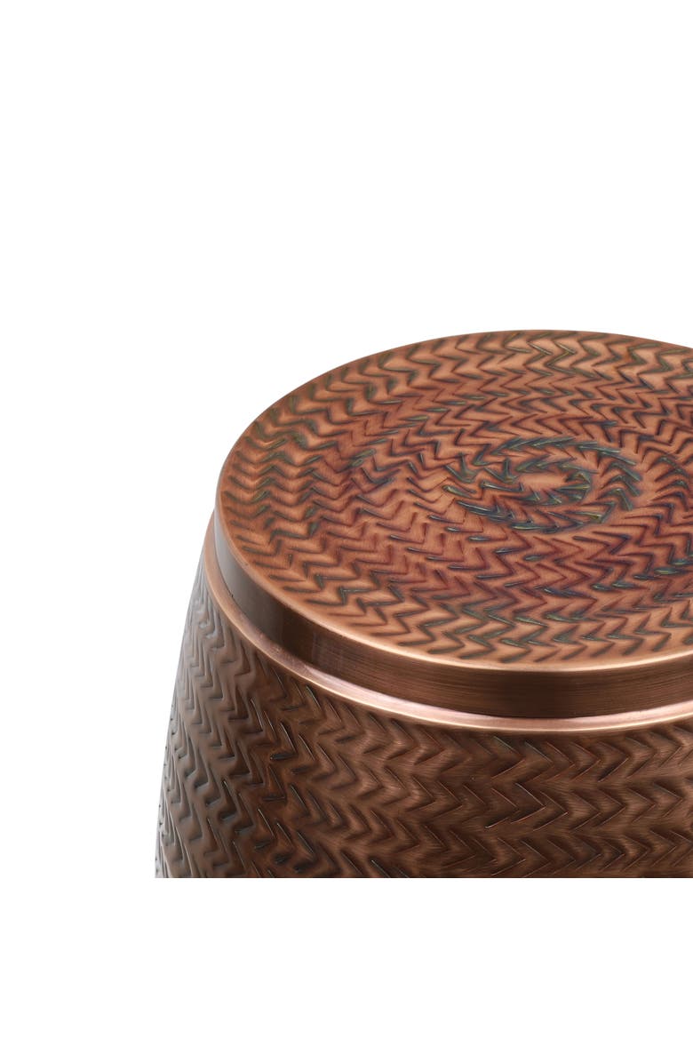 HAPPIMESS Jasper 15" Modern Rustic Arrow-Hammered Metal Drum Storage Side Table with Lid, Alternate, color, Antique Copper