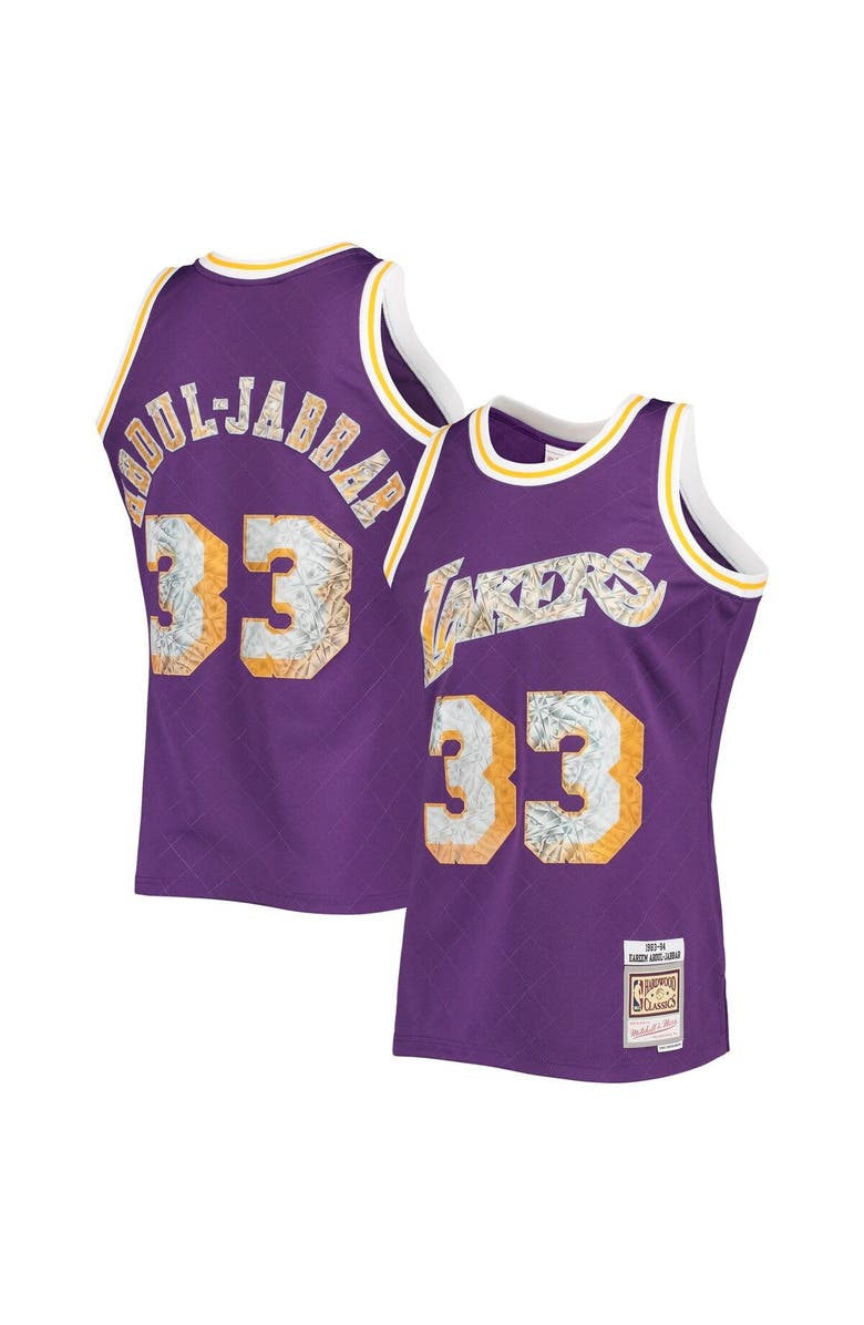 Mitchell & Ness Men's Mitchell & Ness Kareem Abdul-Jabbar Purple Los Angeles Lakers 1996-97 Hardwood Classics NBA 75th Anniversary Diamond Swingman Jersey, Alternate, color, 