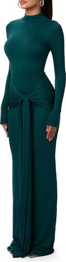 Tie Front Long Sleeve Maxi Dress
