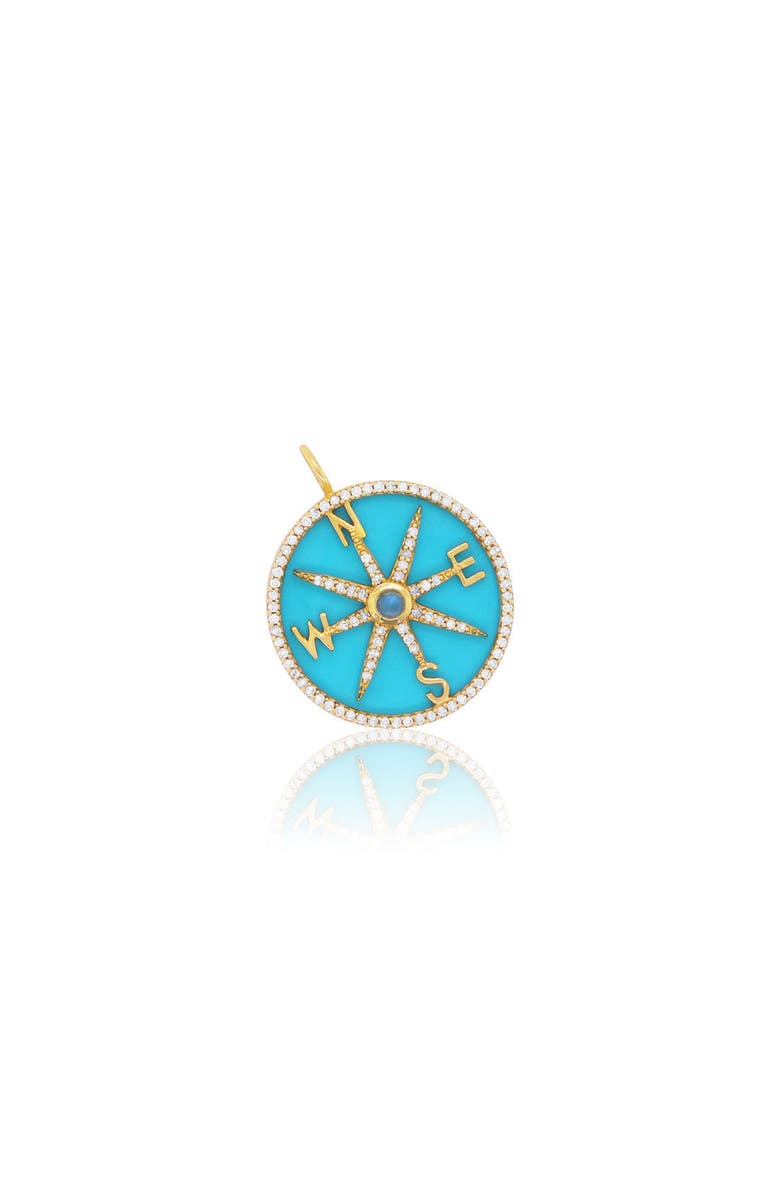 The Lovery Fine Jewelry Turquoise and Diamond Halo Compass Charm, Main, color, Turquoise