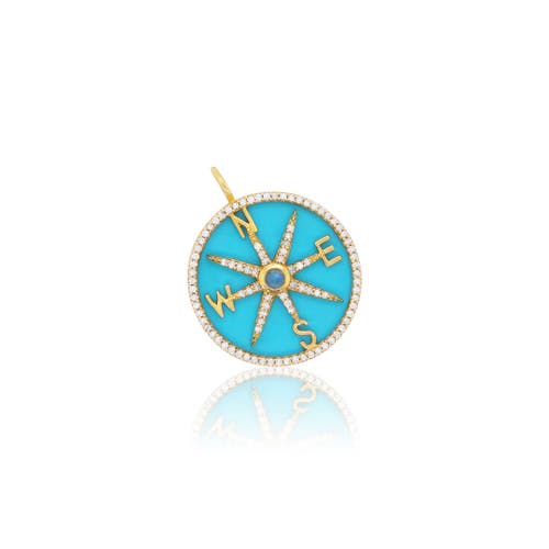 The Lovery Fine Jewelry Turquoise And Diamond Halo Compass Charm In Gold