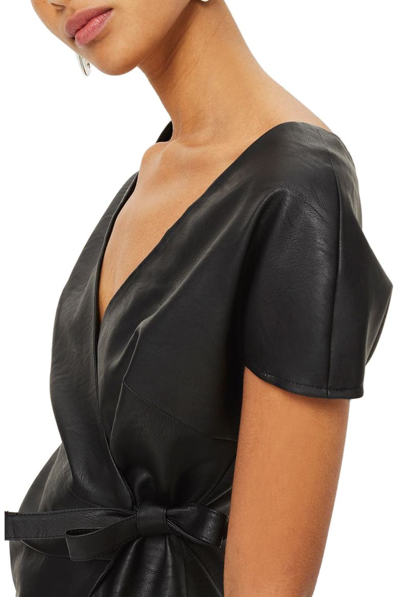 Faux Leather Wrap Dress, Alternate, color, BLACK