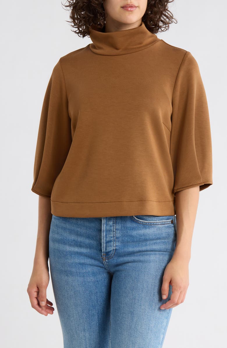 Democracy Mock Neck Crop Top, Main, color, Nutmeg
