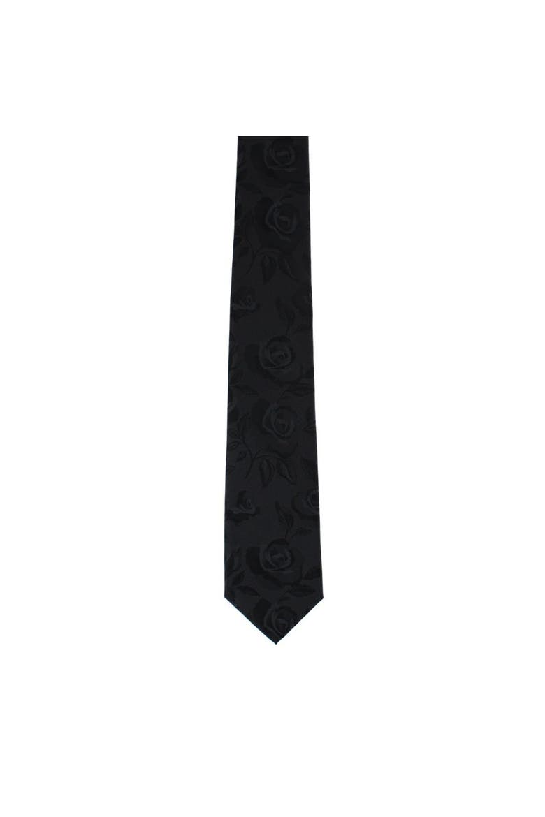 Rose Print Tone on Tone Tie & Pocket Square Bundle, Alternate, color, Black