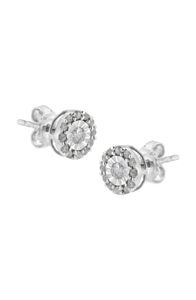 Haus of Brilliance Silver 1/2 Ct Miracle- Round Diamond Halo Stud Earrings, Alternate, color, White