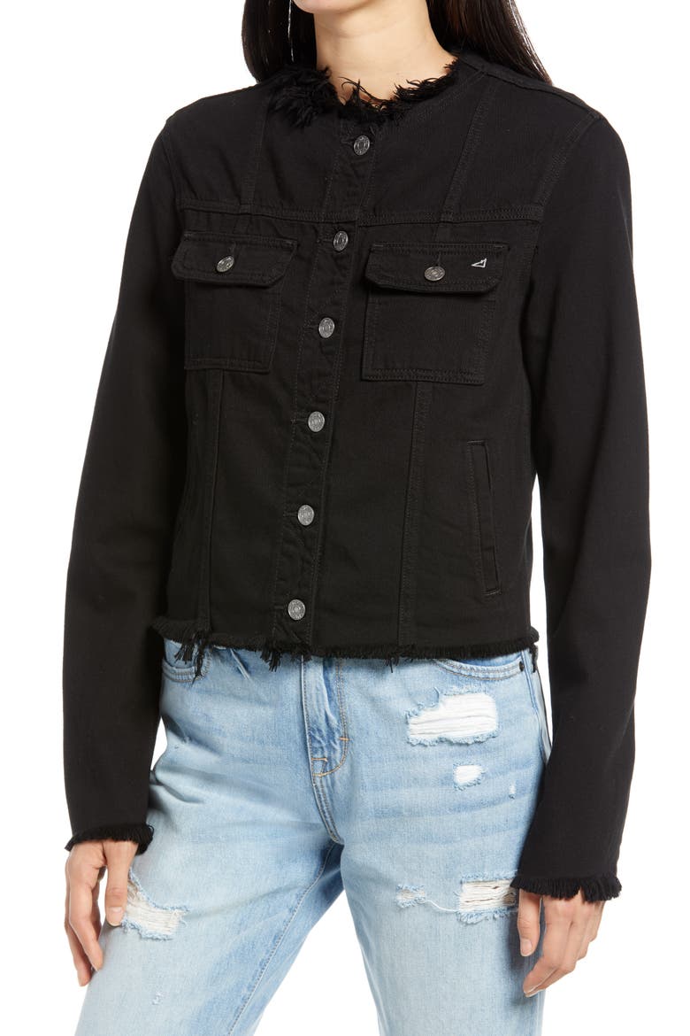 Fray Edges Denim Jacket, Alternate, color, BLACK