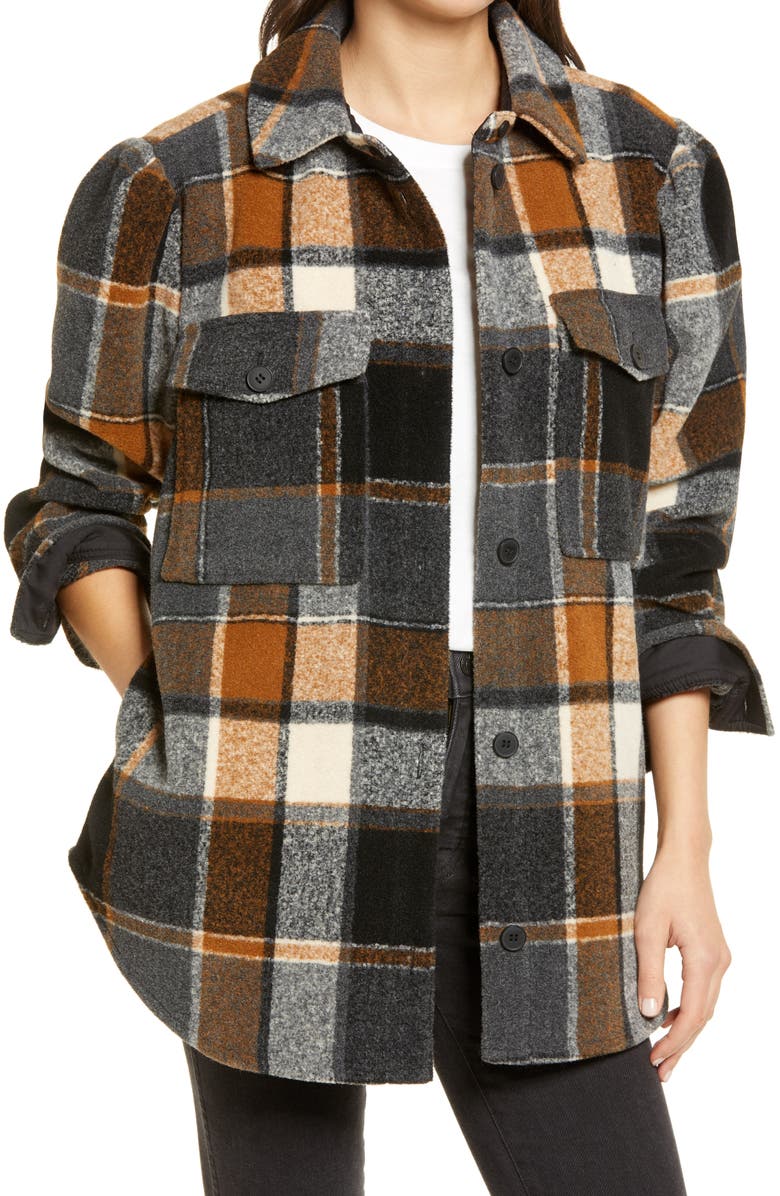 Treasure & Bond Plaid Puff Sleeve Shirt Jacket, Main, color, 