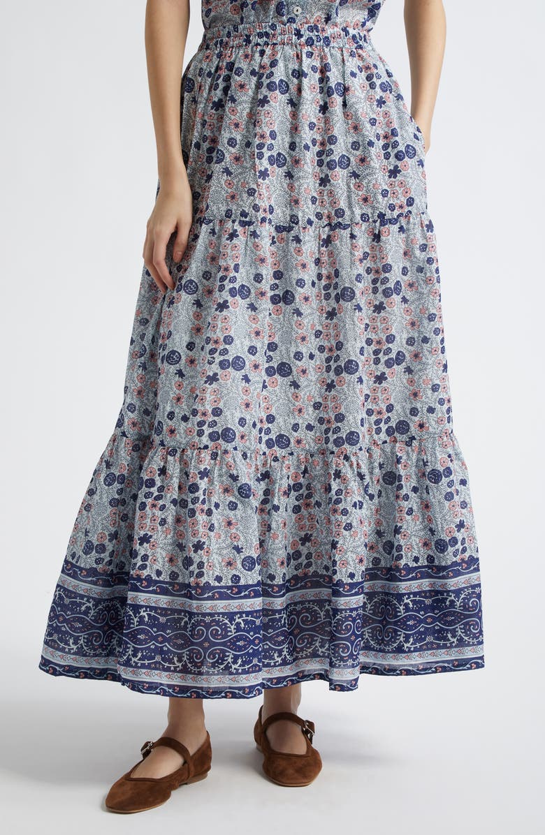 MILLE Paola Floral Print Tie Waist Maxi Skirt, Main, color, Navy Floral