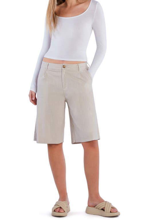 Hint Of Blu Chill Pleated Mid Rise Denim Bermuda Shorts