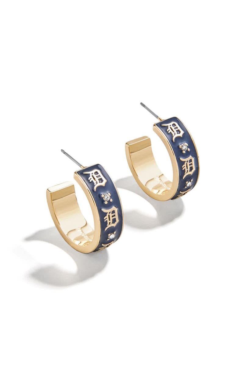 WEAR by Erin Andrews x BaubleBar Detroit Tigers Enamel Hoop Earrings, Main, color, 