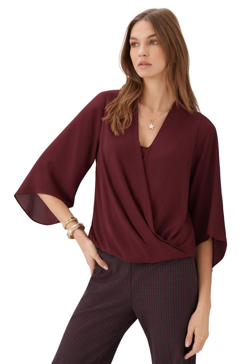Draped Front Crossover Top, Alternate, color, WINE