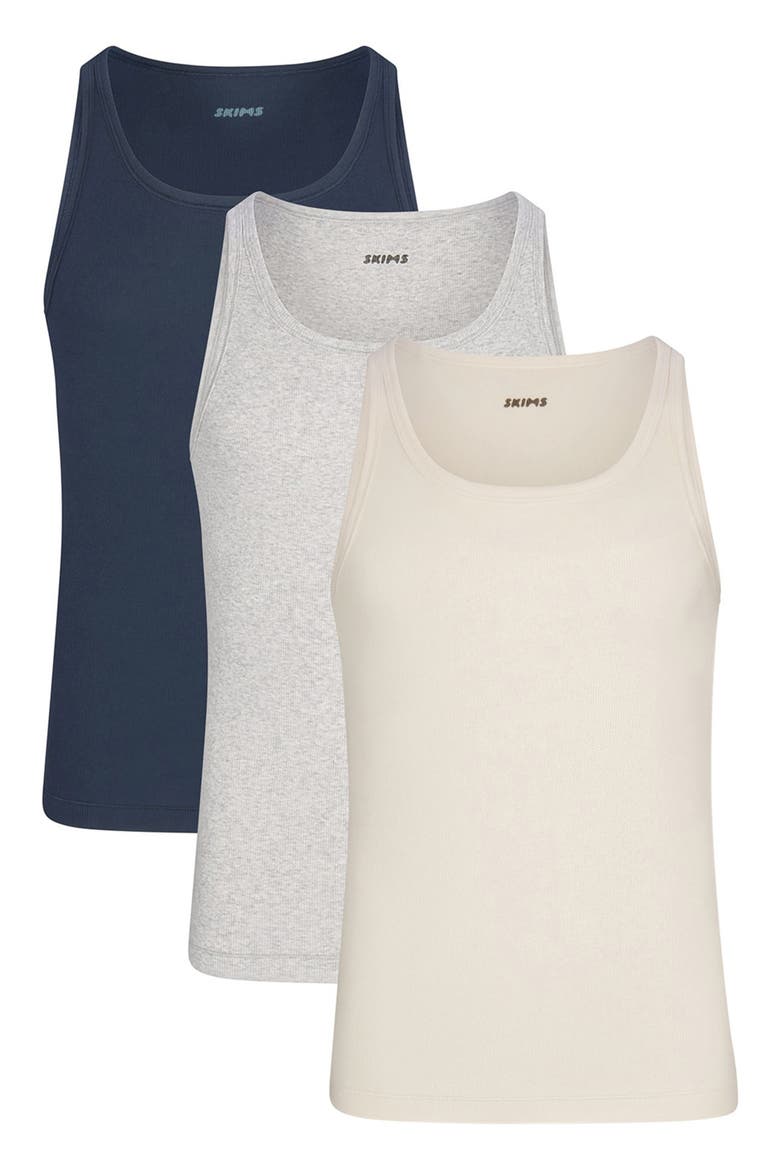 3-Pack Rib Stretch Cotton Tanks, Alternate, color, ECRU MULTI