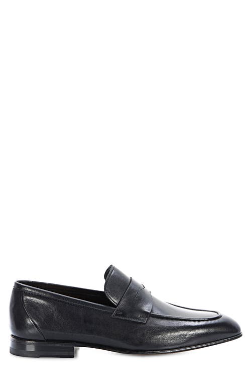 Santoni Gannon Penny Loafer In Black