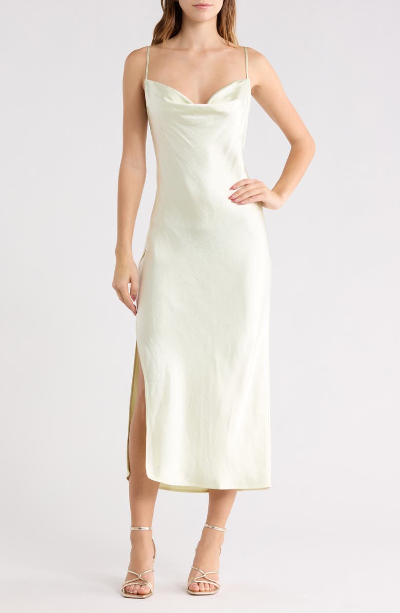 Open Edit Cowl Neck Satin Slipdress, Main, color, Green Sylvan