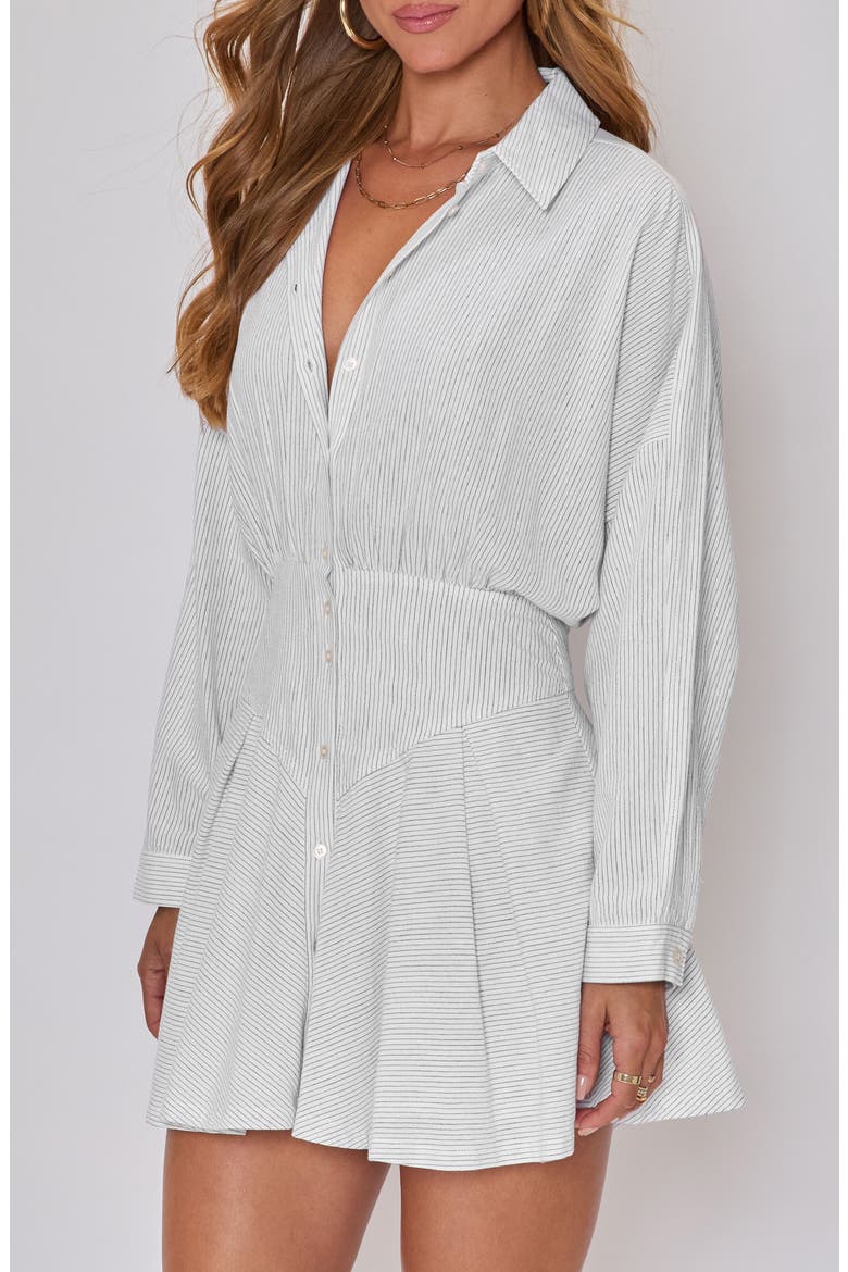 Taylor Stripe Long Sleeve Cotton & Linen Mini Shirtdress, Alternate, color, CREAM/ BLACK