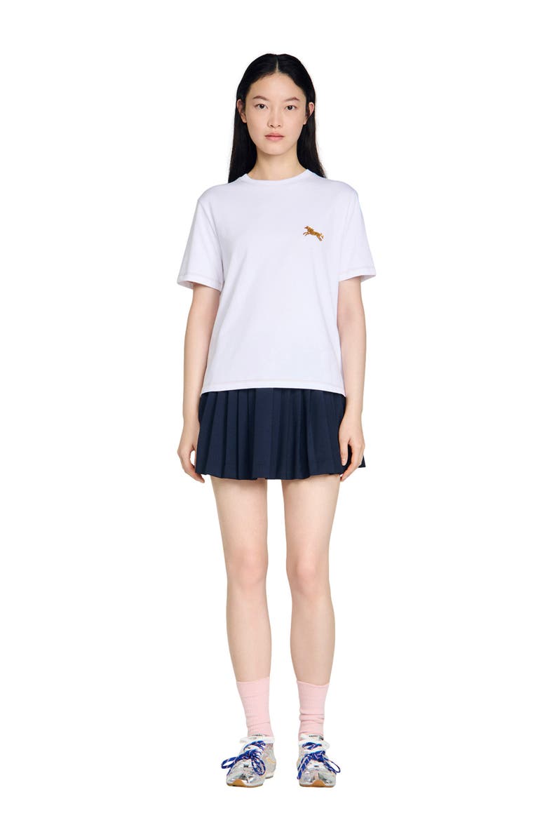 SANDRO Horse embroidery cotton T-shirt, Alternate, color, White