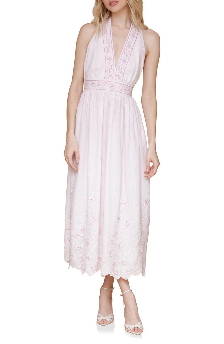 Avec Les Filles Embroidered Cotton Maxi Dress, Main, color, Barely Pink