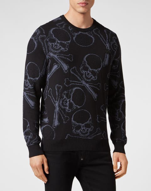 Cotton Pullover Round Neck Skull&Bones Men