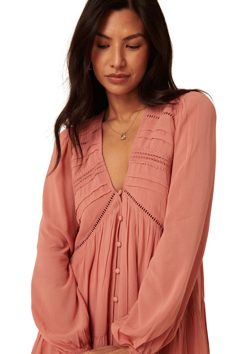 Nobody's Child Marley Long Sleeve Babydoll Minidress, Alternate, color, Pink