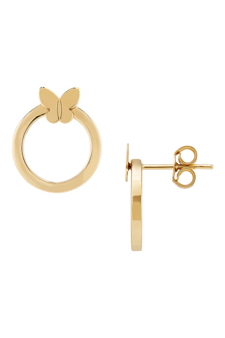 14K Gold Butterfly Circle Stud Earrings, Main, color, YELLOW GOLD