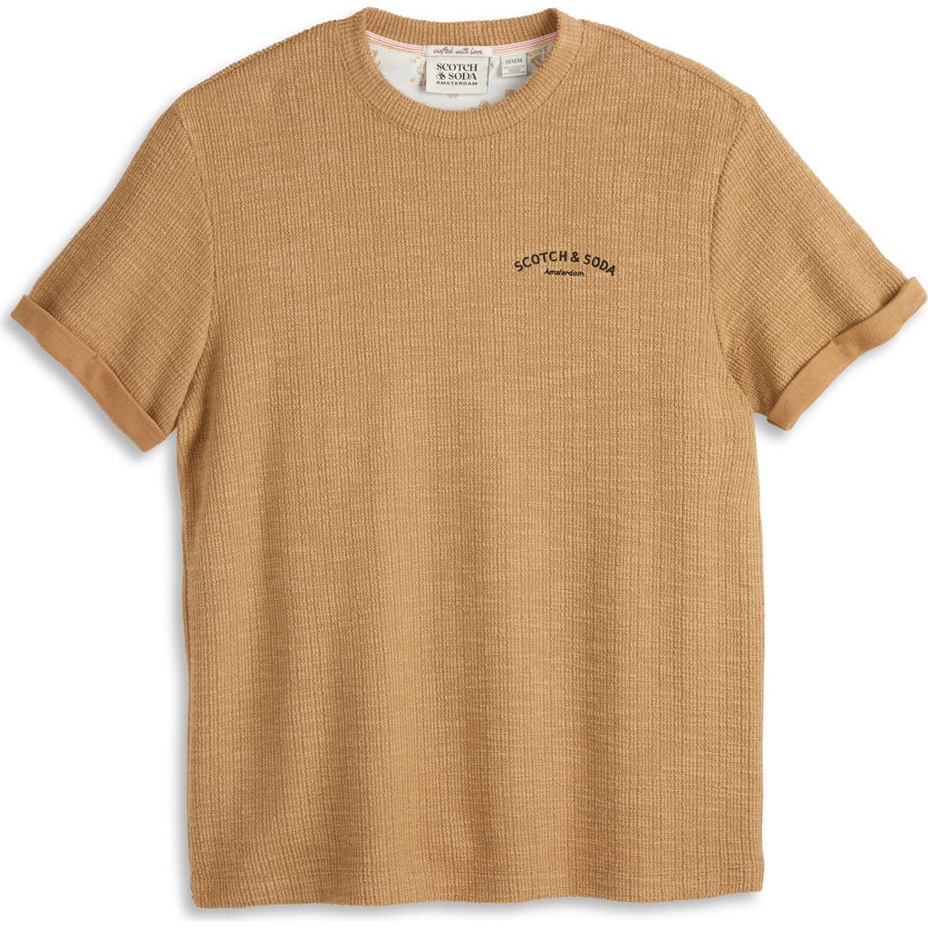 Scotch & Soda Textured Slub Knit T-shirt In Brown