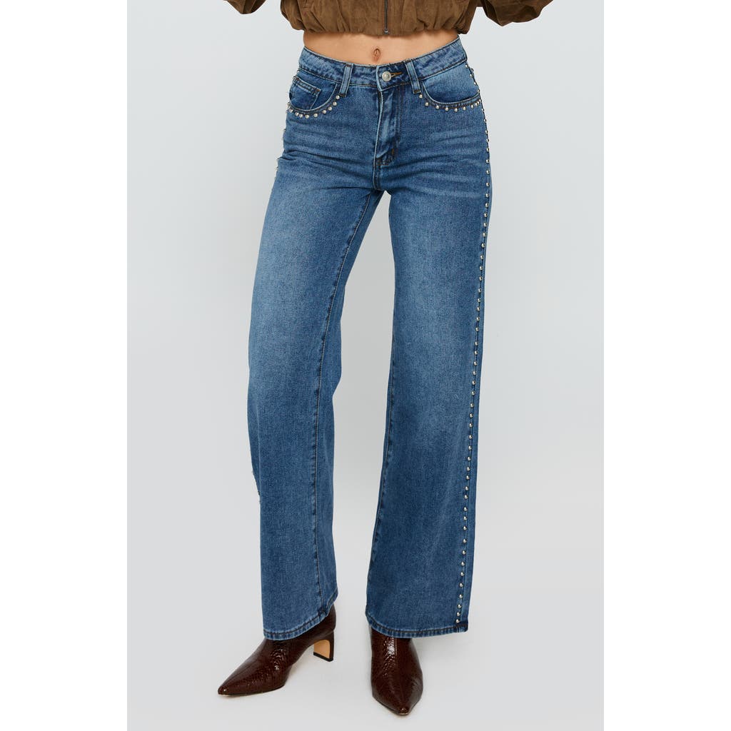 Princess Polly Saving Up Studded Straight Leg Jeans In Blue