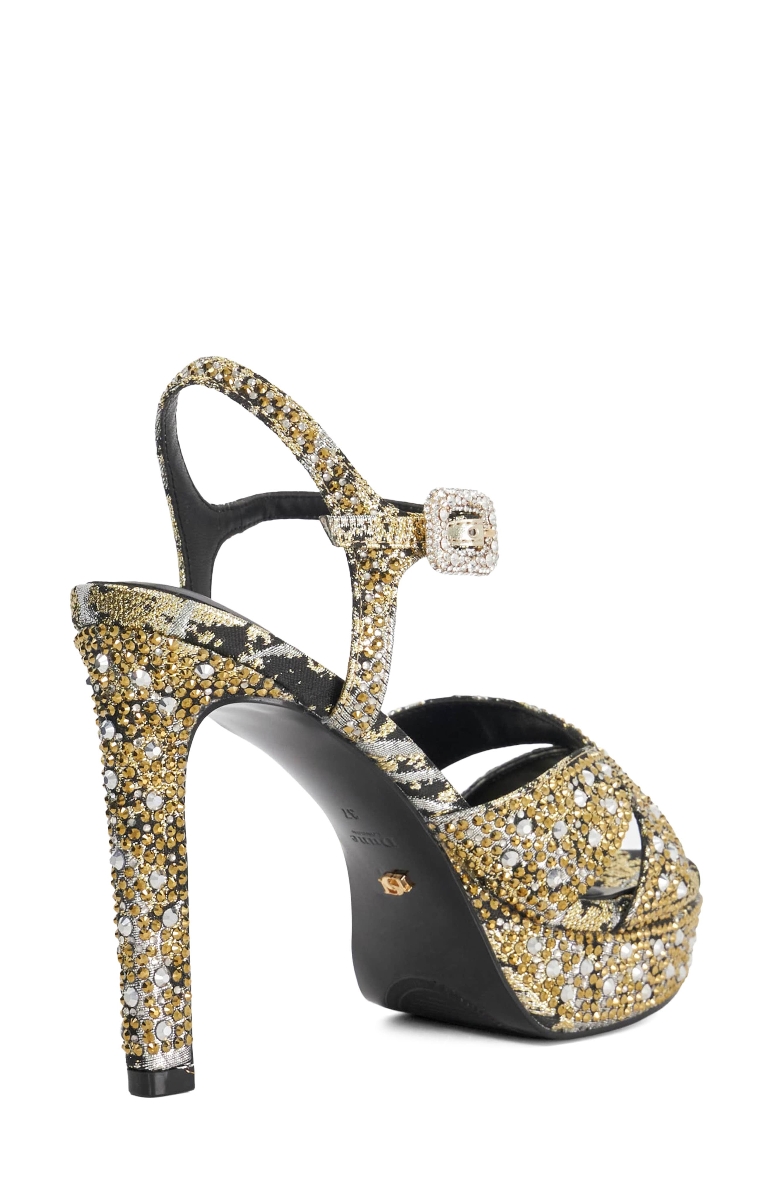 Dune London Mayve Ankle Strap Platform Sandal, Alternate, color, Gold/ Black