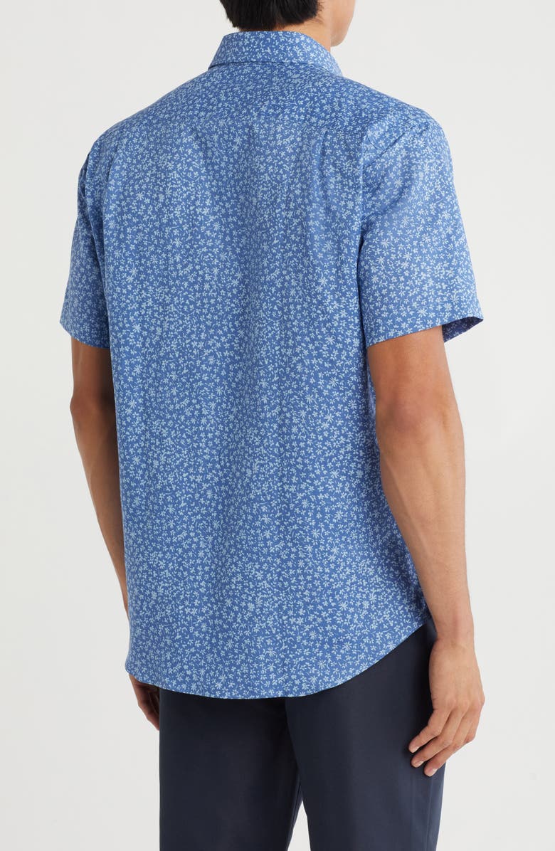 David Donahue Short Sleeve Linen & Cotton Sport Shirt, Alternate, color, Navy/ Sky