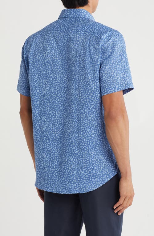 David Donahue Short Sleeve Linen & Cotton Sport Shirt In Blue