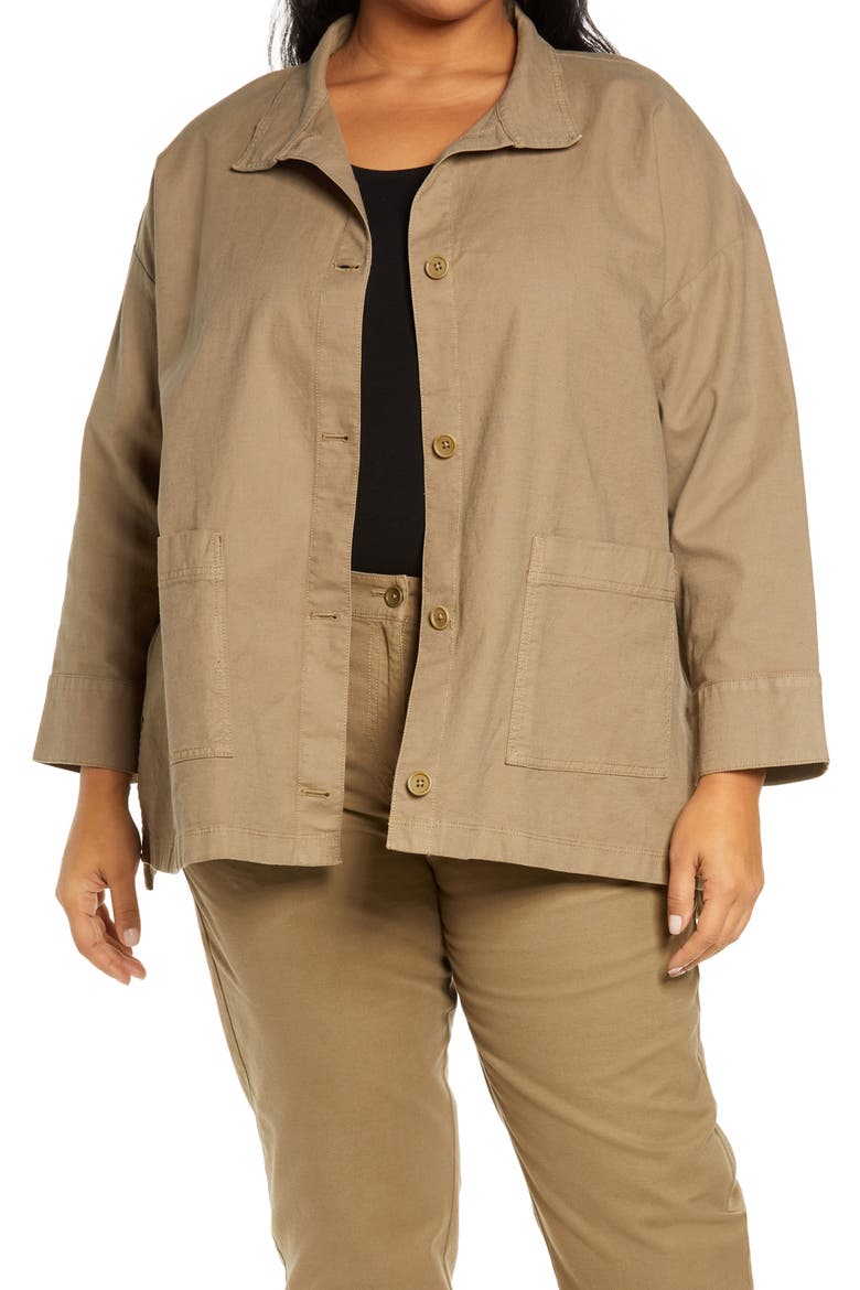 Stand Collar Organic Cotton & Hemp Jacket, Main, color, TARGN