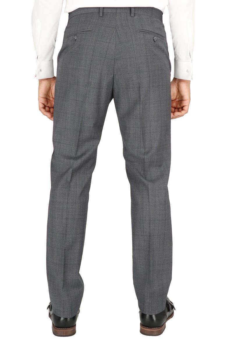 Grey Windowpane Check Flat Front Stretch Wool Dress Pants, Alternate, color, GREY WINDOWPANE