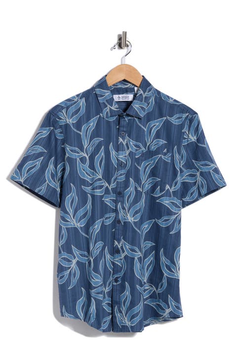 Leaves Print Cotton Button-Up Shirt
