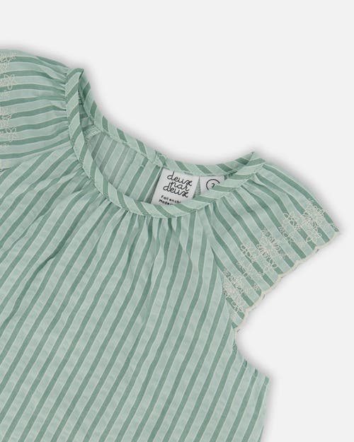 DEUX PAR DEUX DEUX PAR DEUX LITTLE GIRL'S CHAMBRAY BLOUSE AND SHORT SET MINT GREEN STRIPED