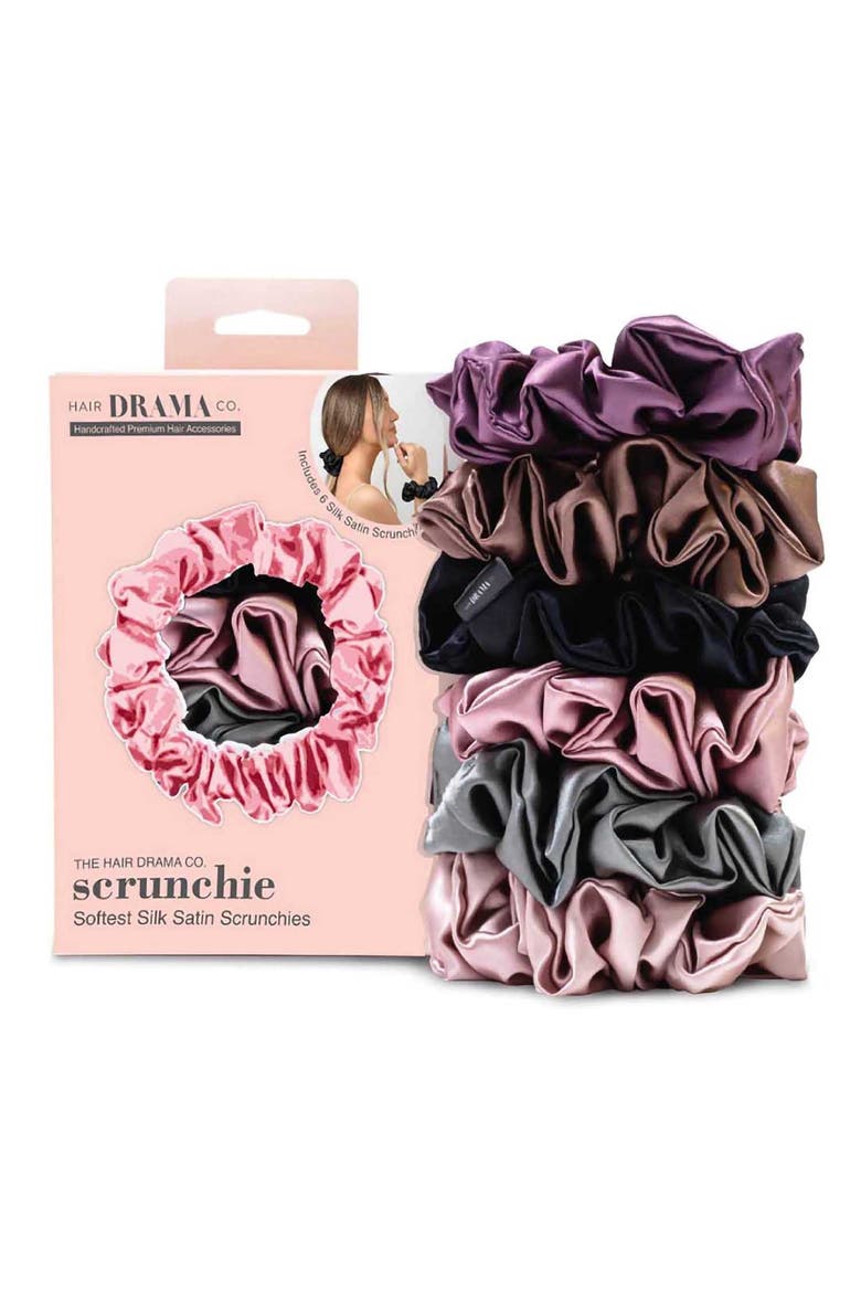 Pastel Silk Satin Scrunchies - Set of 6, Alternate, color, Purple