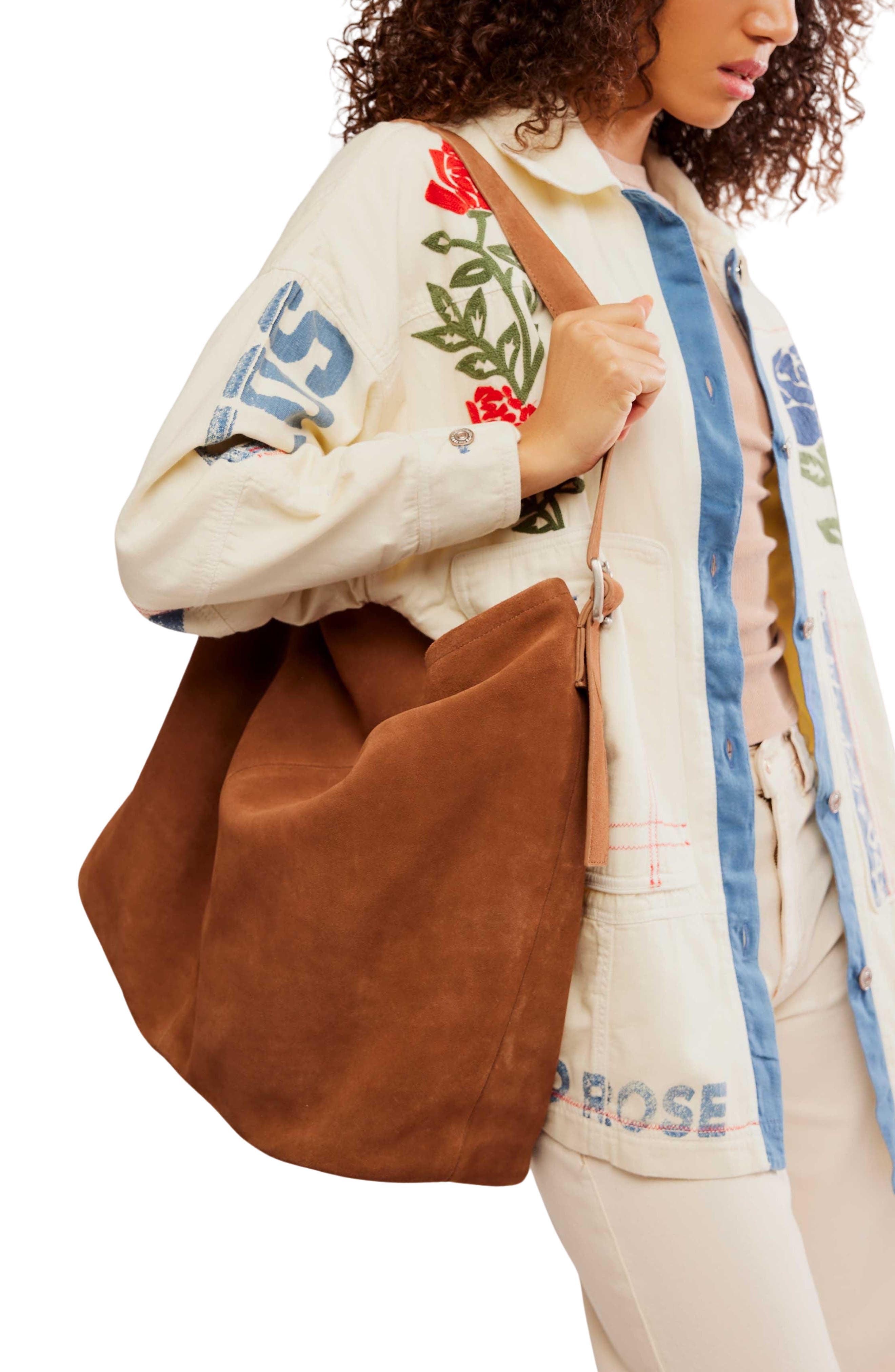 Free People WTF Honor Suede Hobo Bag, Alternate, color, Saddle