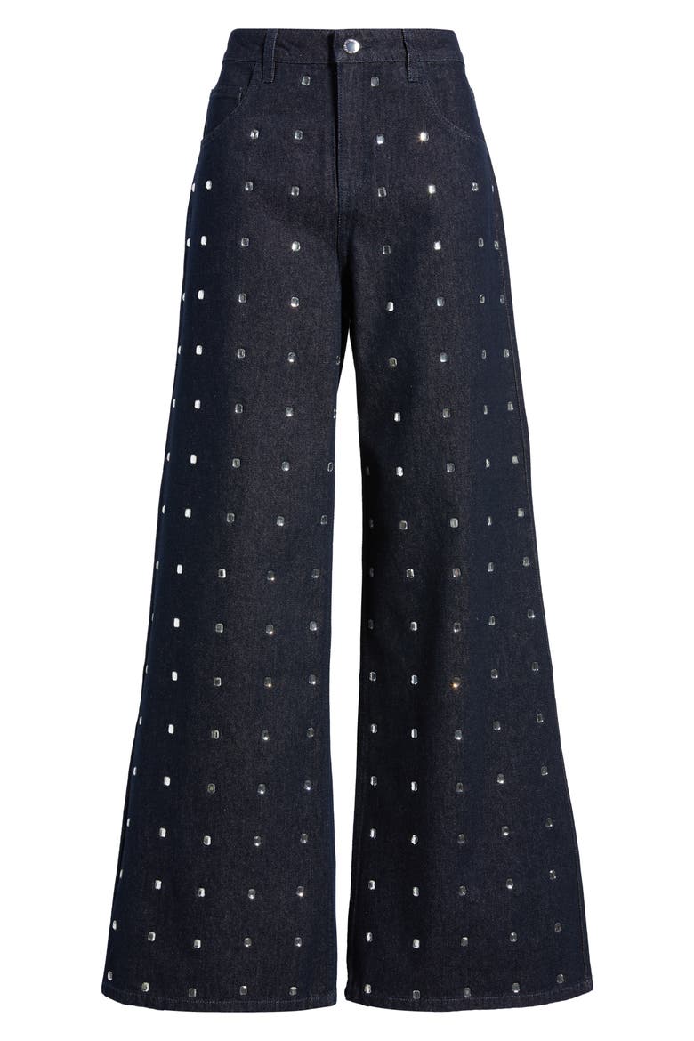 Leo Crystal Embellished Wide Leg Jeans, Alternate, color, OPEN BLUE