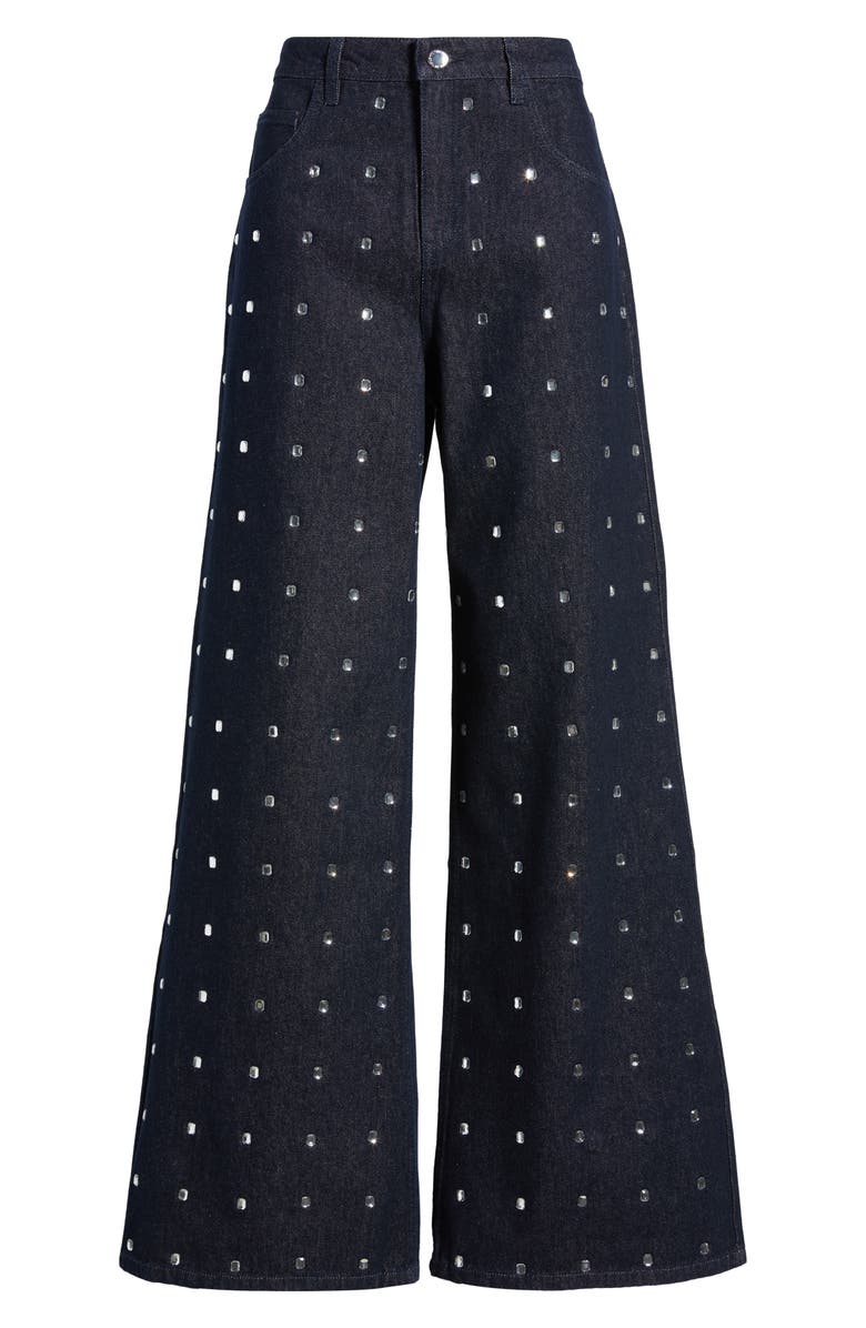MANGO Leo Crystal Embellished Wide Leg Jeans, Main, color, Open Blue