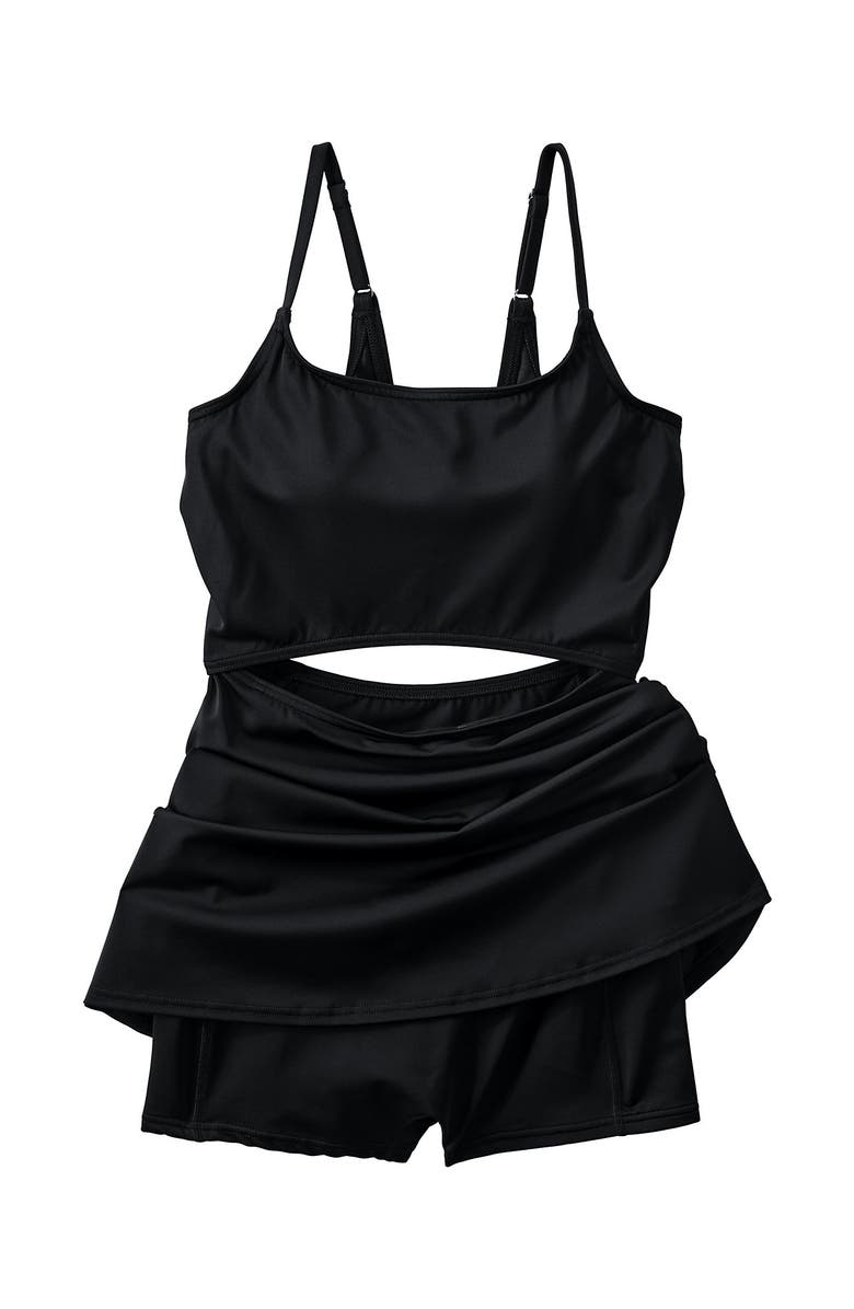 Lands' End Tugless Monokini Swim Dress Swimsuit, Alternate, color, Black