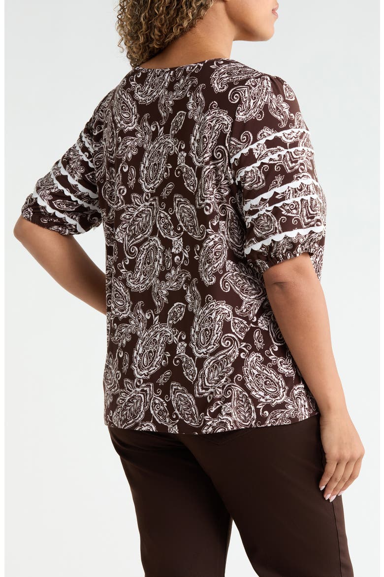 Rickrack Puff Sleeve Top, Alternate, color, FUDGE / WHITE SAND MULTI