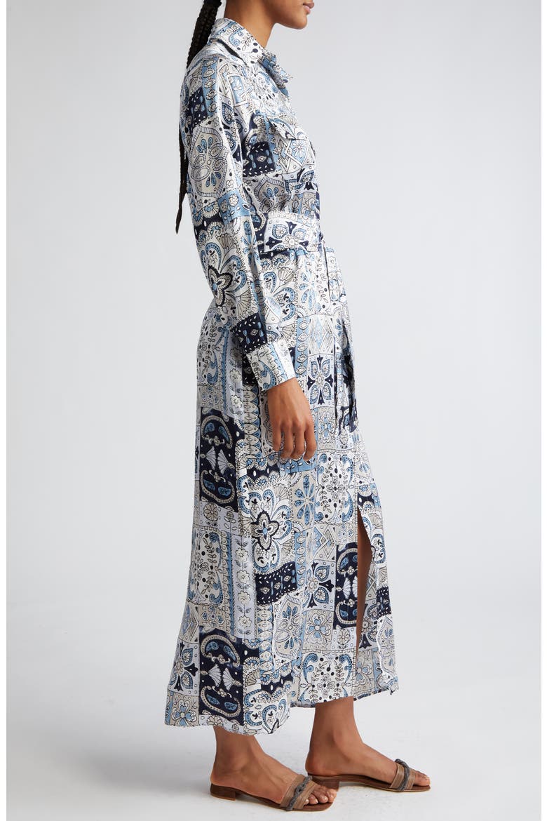 Paisley Patchwork Print Long Sleeve Silk Shirtdress, Alternate, color, BABY BLUE