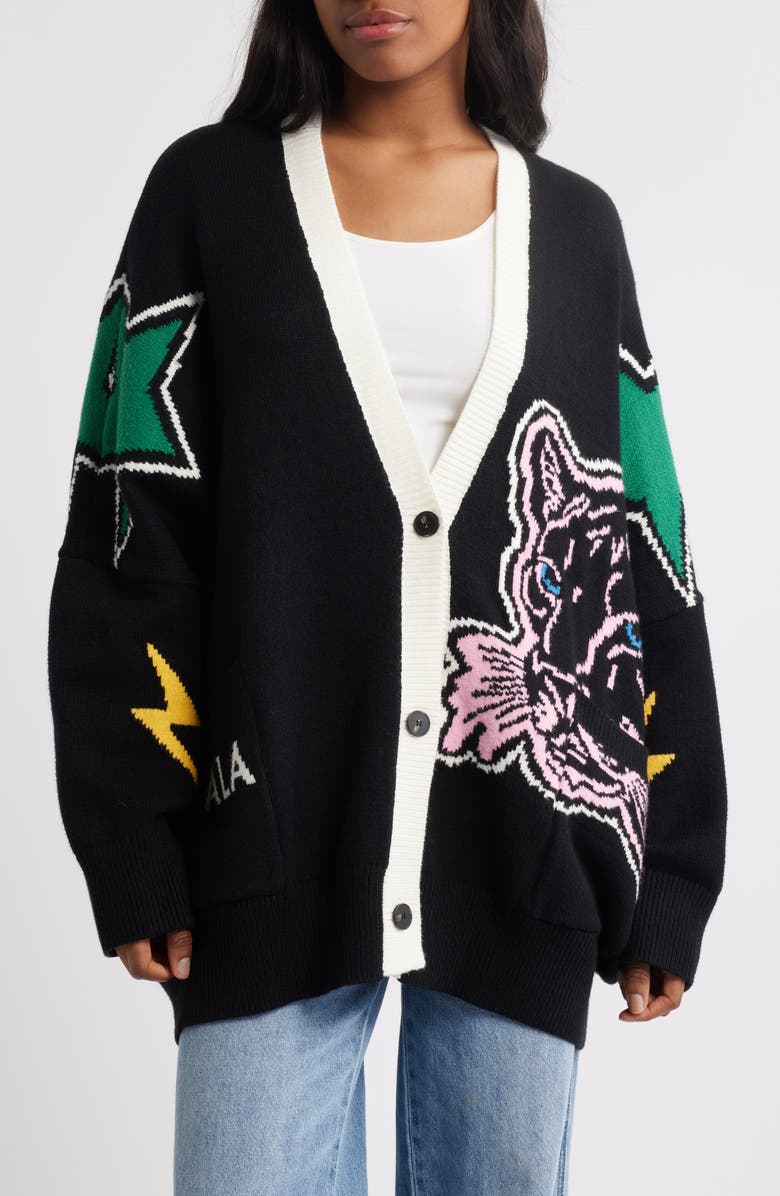 Dressed in Lala Karma Panther Oversize Cardigan, Alternate, color, Black