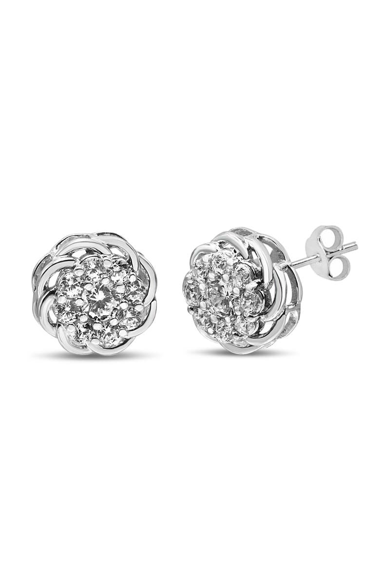 Silver 1/2 Cttw Round Diamond Cluster Openwork Floral Halo Stud Earrings, Alternate, color, White |  Diamond