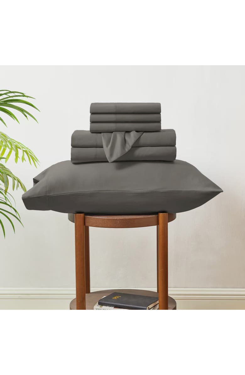 Modern Threads Solid Satin Deep Pocket 6-Piece Sheet Set, Alternate, color, Charcoal Grey